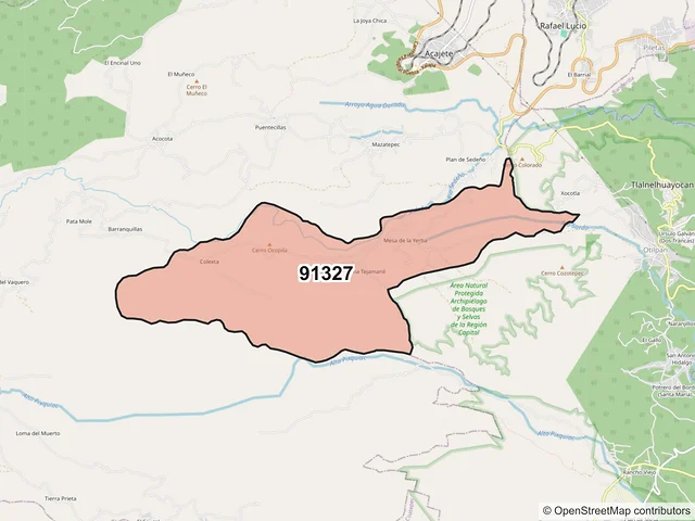 Mapa del código postal 91327, Acajete, Veracruz de Ignacio de la Llave