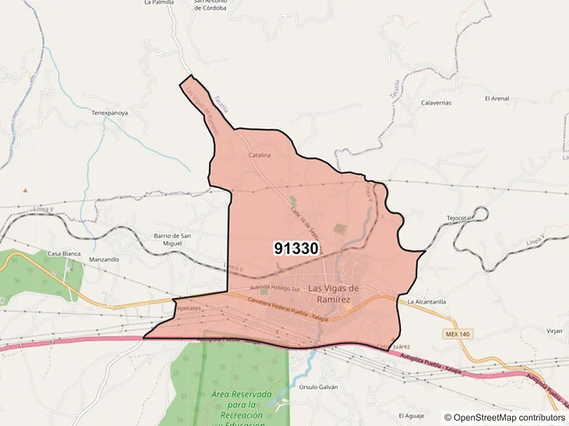 Mapa del código postal 91330, Las Vigas de Ramírez, Veracruz de Ignacio de la Llave