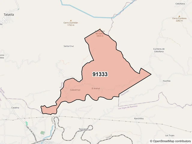 Mapa del código postal 91333, Las Vigas de Ramírez, Veracruz de Ignacio de la Llave