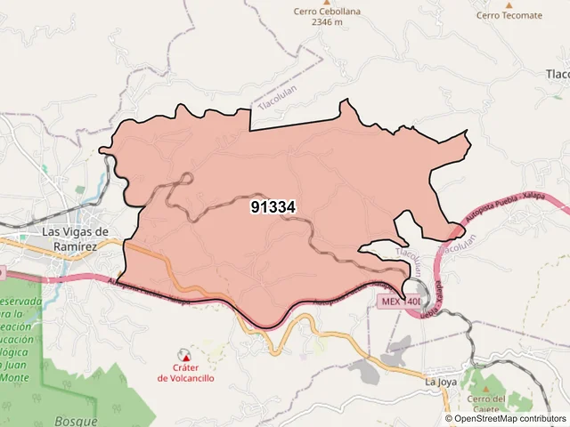 Mapa del código postal 91334, Las Vigas de Ramírez, Veracruz de Ignacio de la Llave