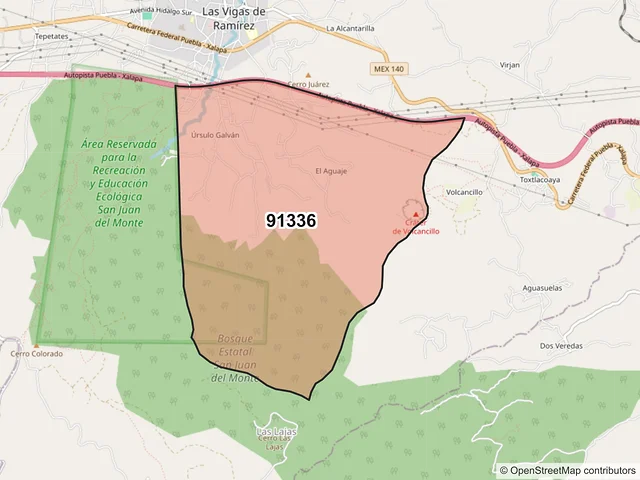 Mapa del código postal 91336, Las Vigas de Ramírez, Veracruz de Ignacio de la Llave