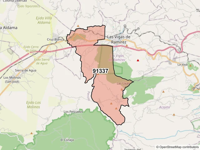 Mapa del código postal 91337, Las Vigas de Ramírez, Veracruz de Ignacio de la Llave