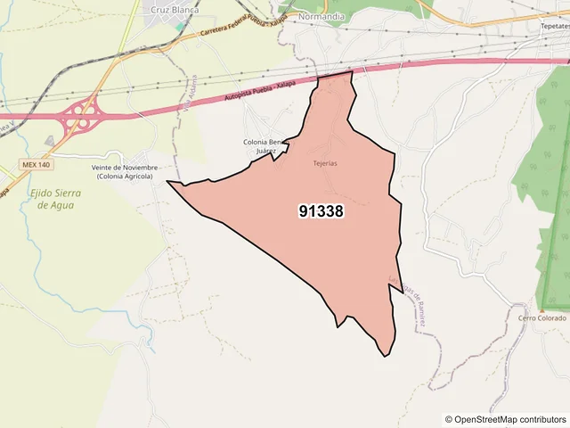 Mapa del código postal 91338, Las Vigas de Ramírez, Veracruz de Ignacio de la Llave