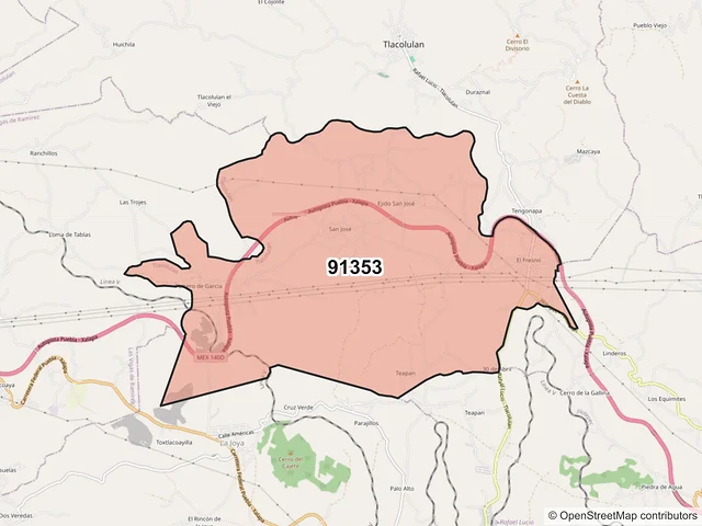 Mapa del código postal 91353, Tlacolulan, Veracruz de Ignacio de la Llave