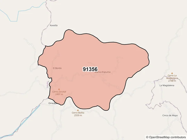 Mapa del código postal 91356, Tlacolulan, Veracruz de Ignacio de la Llave