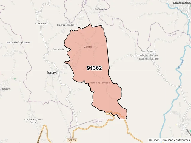 Mapa del código postal 91362, Tonayán, Veracruz de Ignacio de la Llave