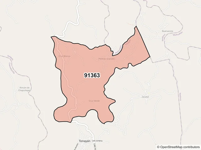 Mapa del código postal 91363, Tonayán, Veracruz de Ignacio de la Llave
