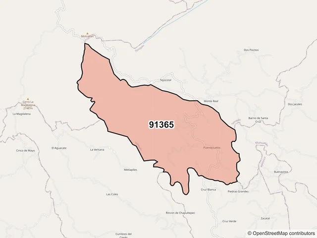 Mapa del código postal 91365, Tonayán, Veracruz de Ignacio de la Llave