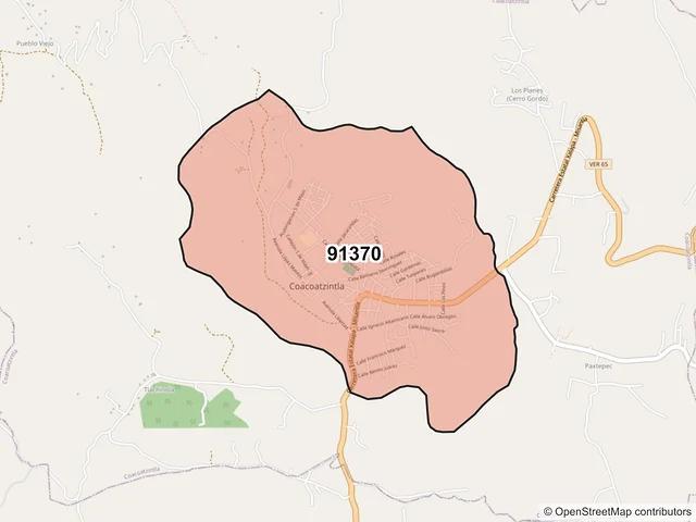 Mapa del código postal 91370, Coacoatzintla, Veracruz de Ignacio de la Llave