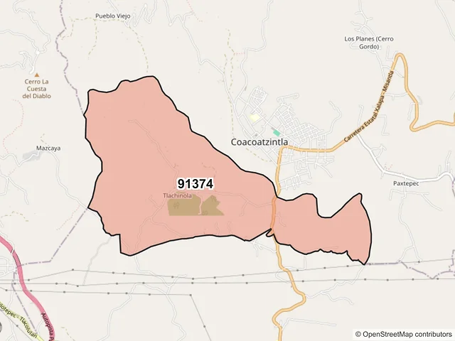 Mapa del código postal 91374, Coacoatzintla, Veracruz de Ignacio de la Llave