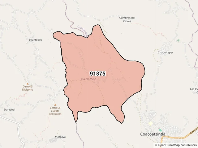 Mapa del código postal 91375, Coacoatzintla, Veracruz de Ignacio de la Llave