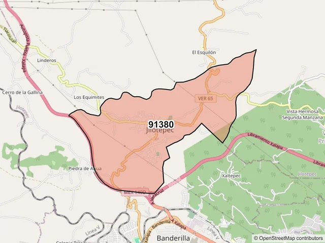 Mapa del código postal 91380, Jilotepec, Veracruz de Ignacio de la Llave