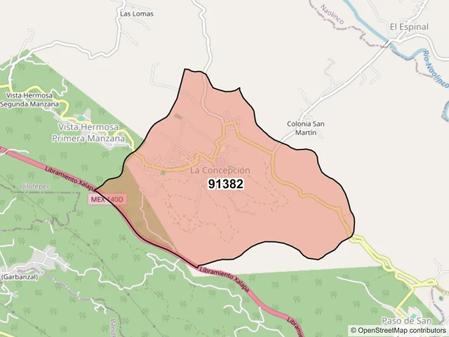 Mapa del código postal 91382, Jilotepec, Veracruz de Ignacio de la Llave