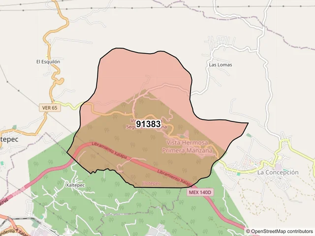 Mapa del código postal 91383, Jilotepec, Veracruz de Ignacio de la Llave