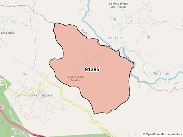 Mapa del código postal 91385, Jilotepec, Veracruz de Ignacio de la Llave