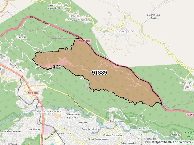 Mapa del código postal 91389, Jilotepec, Veracruz de Ignacio de la Llave