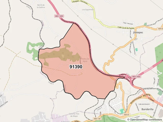Mapa del código postal 91390, Jilotepec, Veracruz de Ignacio de la Llave