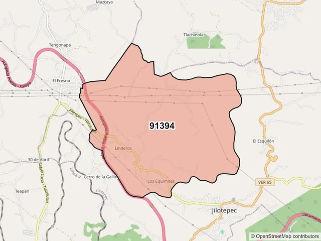 Mapa del código postal 91394, Jilotepec, Veracruz de Ignacio de la Llave