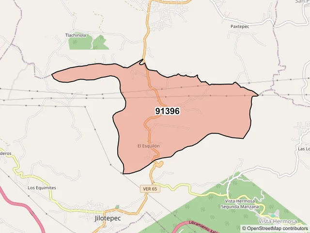 Mapa del código postal 91396, Jilotepec, Veracruz de Ignacio de la Llave