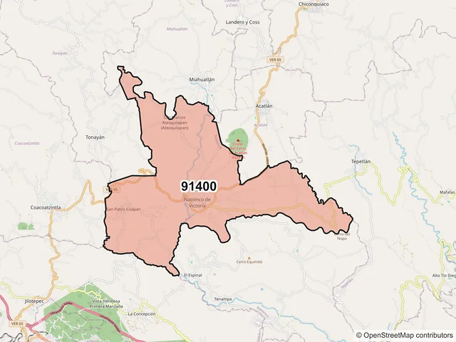 Mapa del código postal 91400, Naolinco, Veracruz de Ignacio de la Llave