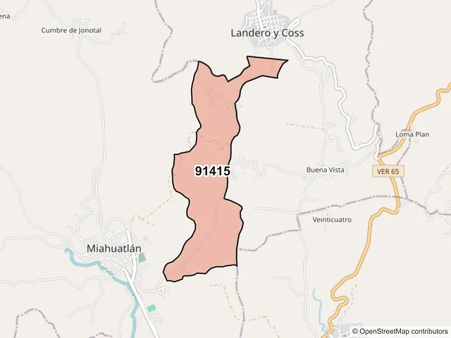 Mapa del código postal 91415, Miahuatlán, Veracruz de Ignacio de la Llave