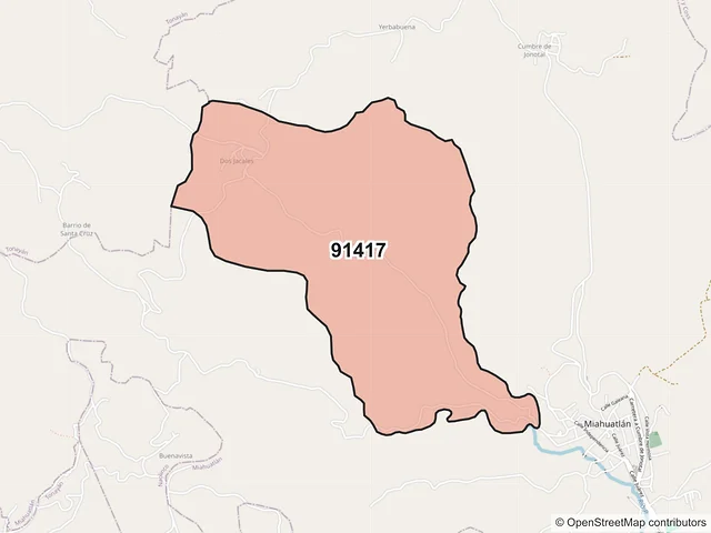 Mapa del código postal 91417, Miahuatlán, Veracruz de Ignacio de la Llave