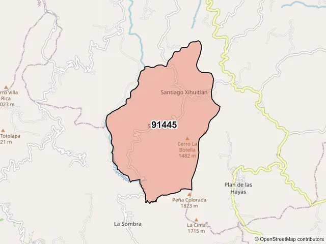 Mapa del código postal 91445, Juchique de Ferrer, Veracruz de Ignacio de la Llave