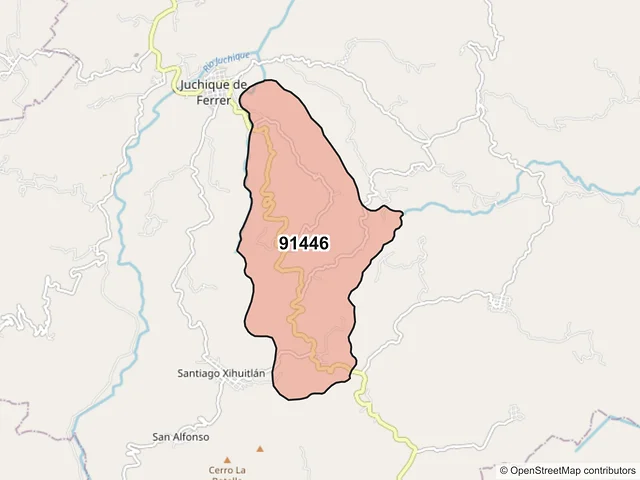 Mapa del código postal 91446, Juchique de Ferrer, Veracruz de Ignacio de la Llave