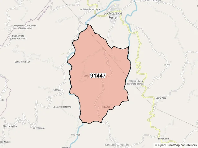 Mapa del código postal 91447, Juchique de Ferrer, Veracruz de Ignacio de la Llave