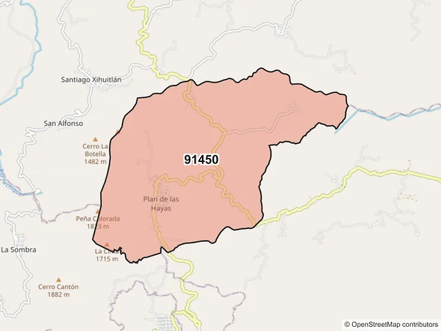 Mapa del código postal 91450, Juchique de Ferrer, Veracruz de Ignacio de la Llave