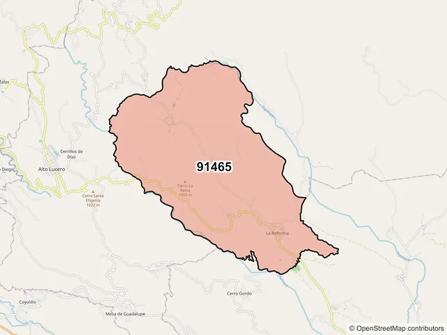 Mapa del código postal 91465, Alto Lucero de Gutiérrez Barrios, Veracruz de Ignacio de la Llave