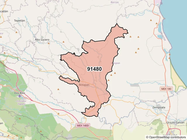 Mapa del código postal 91480, Actopan, Veracruz de Ignacio de la Llave