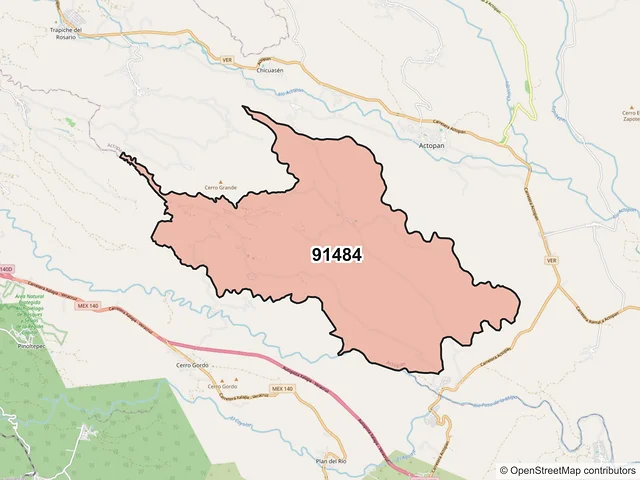 Mapa del código postal 91484, Actopan, Veracruz de Ignacio de la Llave