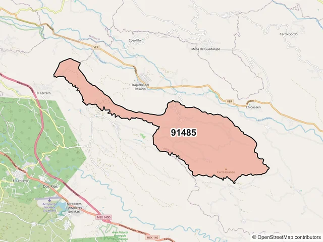 Mapa del código postal 91485, Actopan, Veracruz de Ignacio de la Llave