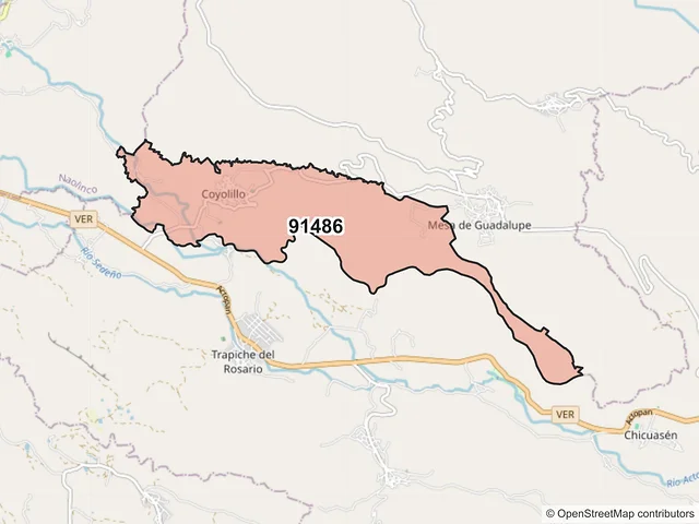 Mapa del código postal 91486, Actopan, Veracruz de Ignacio de la Llave