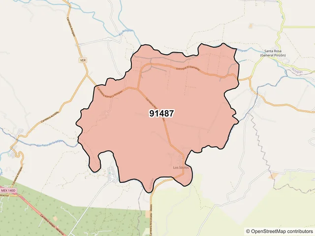 Mapa del código postal 91487, Actopan, Veracruz de Ignacio de la Llave