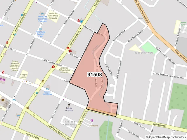 Mapa del código postal 91503, Coatepec, Veracruz de Ignacio de la Llave