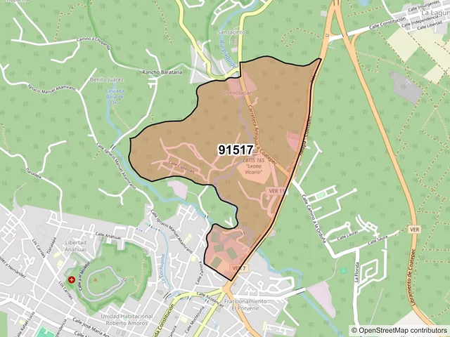 Mapa del código postal 91517, Coatepec, Veracruz de Ignacio de la Llave