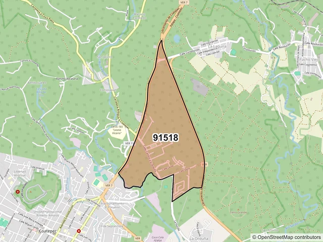 Mapa del código postal 91518, Coatepec, Veracruz de Ignacio de la Llave