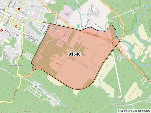 Mapa del código postal 91540, Coatepec, Veracruz de Ignacio de la Llave