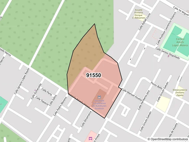Mapa del código postal 91550, Coatepec, Veracruz de Ignacio de la Llave