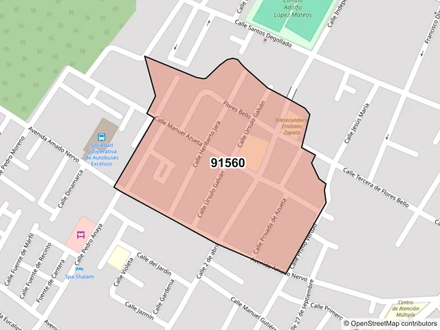 Mapa del código postal 91560, Coatepec, Veracruz de Ignacio de la Llave