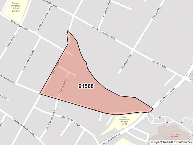 Mapa del código postal 91568, Coatepec, Veracruz de Ignacio de la Llave