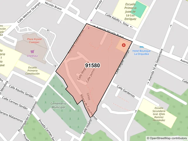 Mapa del código postal 91580, Coatepec, Veracruz de Ignacio de la Llave