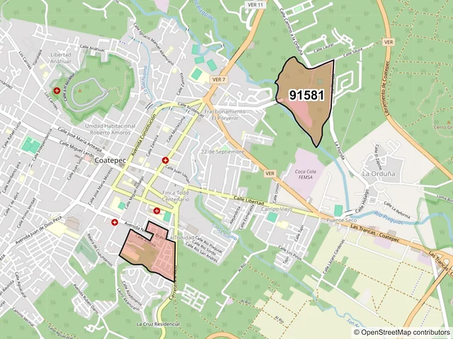 Mapa del código postal 91581, Coatepec, Veracruz de Ignacio de la Llave