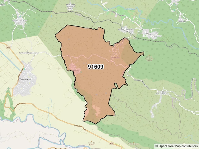 Mapa del código postal 91609, Coatepec, Veracruz de Ignacio de la Llave
