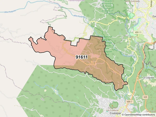 Mapa del código postal 91611, Coatepec, Veracruz de Ignacio de la Llave