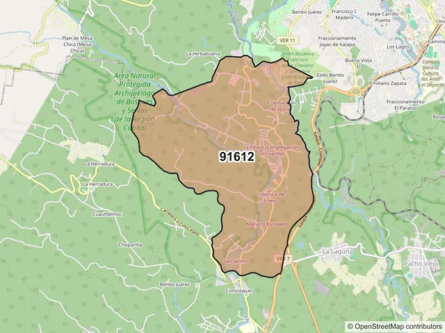 Mapa del código postal 91612, Coatepec, Veracruz de Ignacio de la Llave