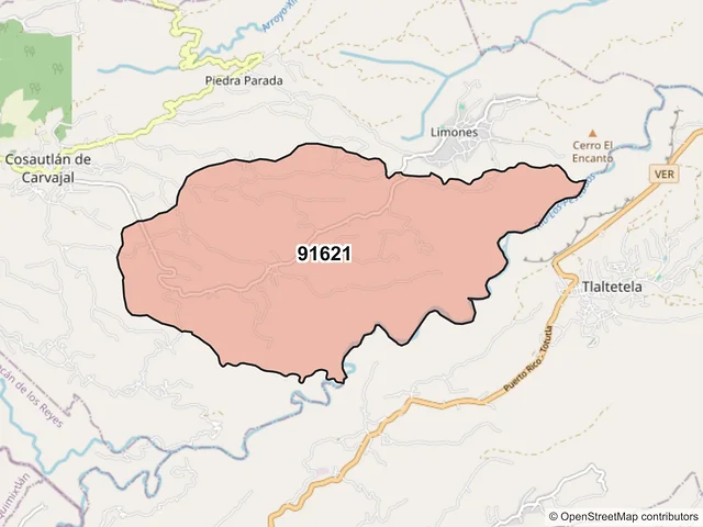 Mapa del código postal 91621, Cosautlán de Carvajal, Veracruz de Ignacio de la Llave