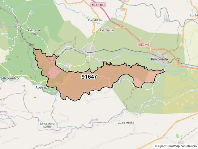 Mapa del código postal 91647, Apazapan, Veracruz de Ignacio de la Llave